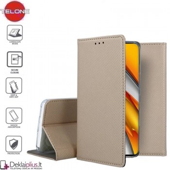 Telone smart magnet serijos atverčiamas dėklas - auksinės spalvos (telefonams Xiaomi Poco F3/mi 11i)